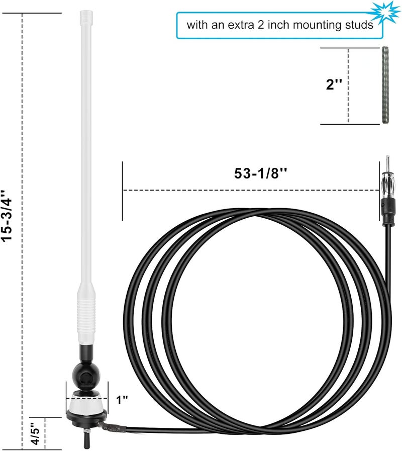 JSZAAHZ Universal Boat Radio Antenna - Flexible Mast for AM/FM, Yacht, Pontoon, Golf Cart, ATV, UTV, RV, Excavator, Tractor & Car Stereo - Image 2